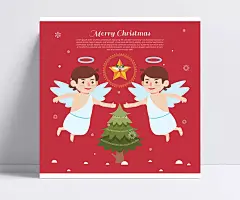 圣诞天使贺卡|星星,天使,圣诞节,圣诞树,贺卡,人物,MerryChristmas,雪花,矢量图,AI格式