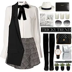 A fashion look from September 2014 featuring Alexander McQueen blouses, rag &amp; bone vests and Carven mini skirts. Browse and shop related looks.