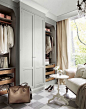 gray + beige walk-in wardrobe: 