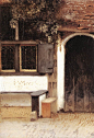 风景油画欣赏：荷兰扬·弗美尔作品《小街》局部住宅房门展示高清图片