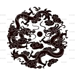 中国金龙古典古风双龙戏珠凤凰窗花剪纸龙纹图案花边矢量eps素材-淘宝网