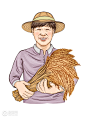 种植稻田 丰收麦穗 淡彩手绘 人物插图插画设计-插画-插画图形素材-酷图网