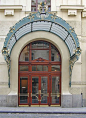 Entrance to an office building in Prague, one of the prime cities in the world to see Art Nouveau architecture.