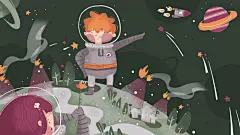 航天月球宇航员插画海报素材