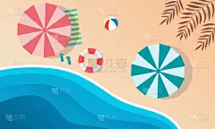 顶部景观海滩夏季背景,矢量卡通风格背景海滨.阳光灿烂.