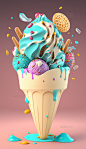 AI绘画彩色冰激凌3D立体美食图片_潮国创意