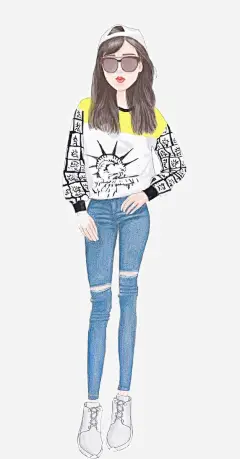 卡通女孩png免抠素材_新图网 https://ixintu.com 女孩 长发 阳光 墨镜 水彩 手绘 卡通 装饰