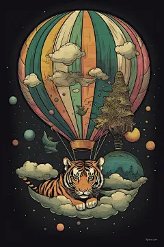 AI绘画_Prompts_ET-1_The_tiger_was_carried_into_the_air_by_a_hot-air_balloon_fl_147418c7-92e5-4748-a669-217f99c65801_xpanx.com