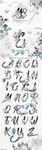 灰色字母花卉水彩套装 Monograms bouquets vol.1