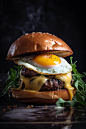 breakfast burger on a brioche bun,
