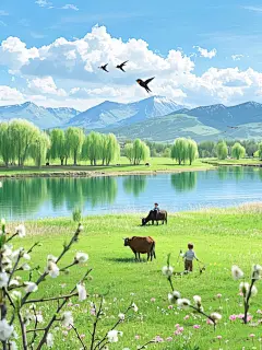 AI数字艺术春天插画春分清明节素材