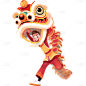 龙年春节新春新年过年除夕3D立体中国风国潮舞狮组合元素素材