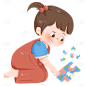 手绘-玩玩具女孩儿童人物插画8