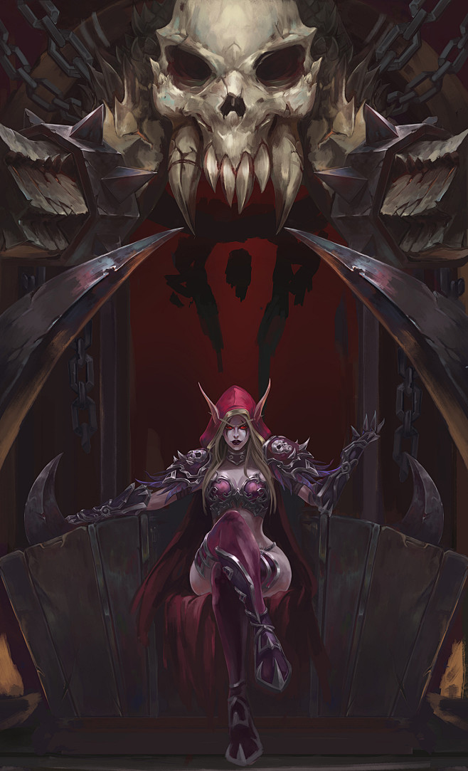 女王万岁洞窟原创画作霸气侧漏大酋长希尔瓦娜斯魔兽世界