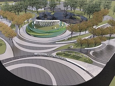 现代街头绿地公园 地铁口弧线