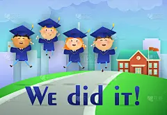 我们做了毕业海报设计。快乐的学生