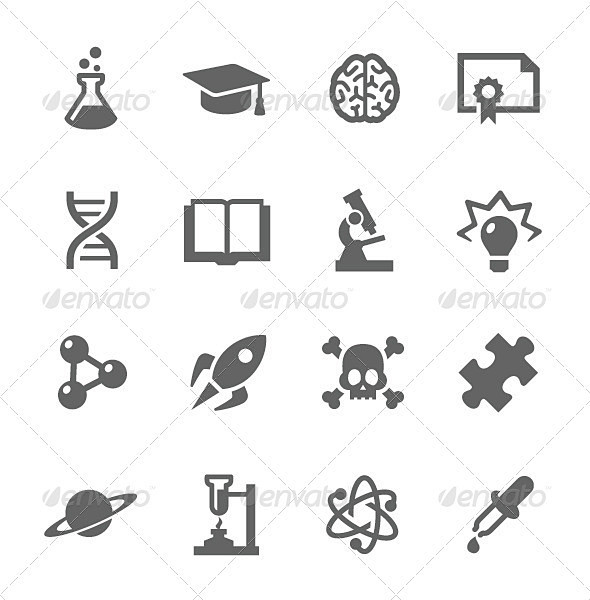 图标——科技图标Science Icons - Technology Icons烧杯、脑、灯泡、化学、创造力,发现,dna,教育,工程,烧瓶 ...