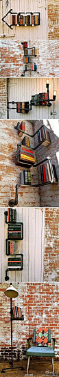 水管书架，很有创意哦~~ #家具# #阁楼#