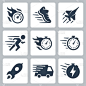 Fast Speed and Quickness Related Vector Icon Set