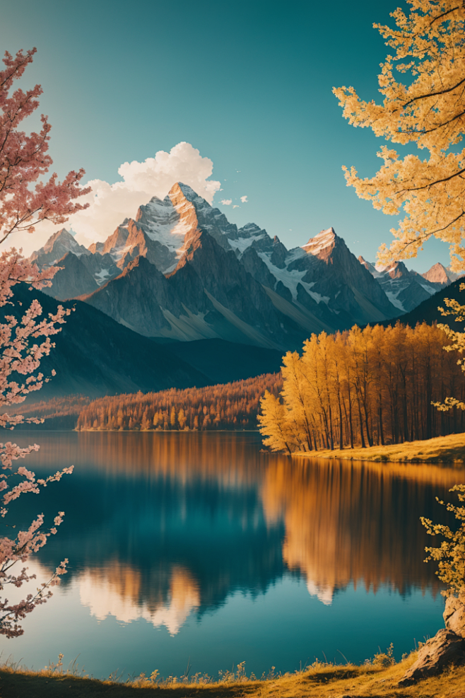 自然山水静谧湖泊风景摄影图