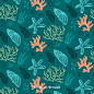 Hand drawn coral and shells pattern Free Vector