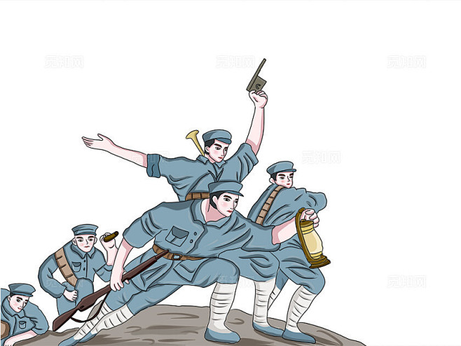 抗日战争胜利日蓝色简约手绘卡通军人人物P...