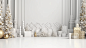 Podium is empty, Merry Christmas 3D render, white tone, gold pattern