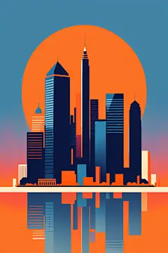 现代市区奇幻城市剪影扁平插画图片