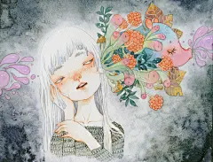 嘘-黑眼圈弟弟_插画,水彩,少女,奇幻_涂鸦王国插画