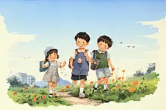 学生放暑假手绘漫画风插画