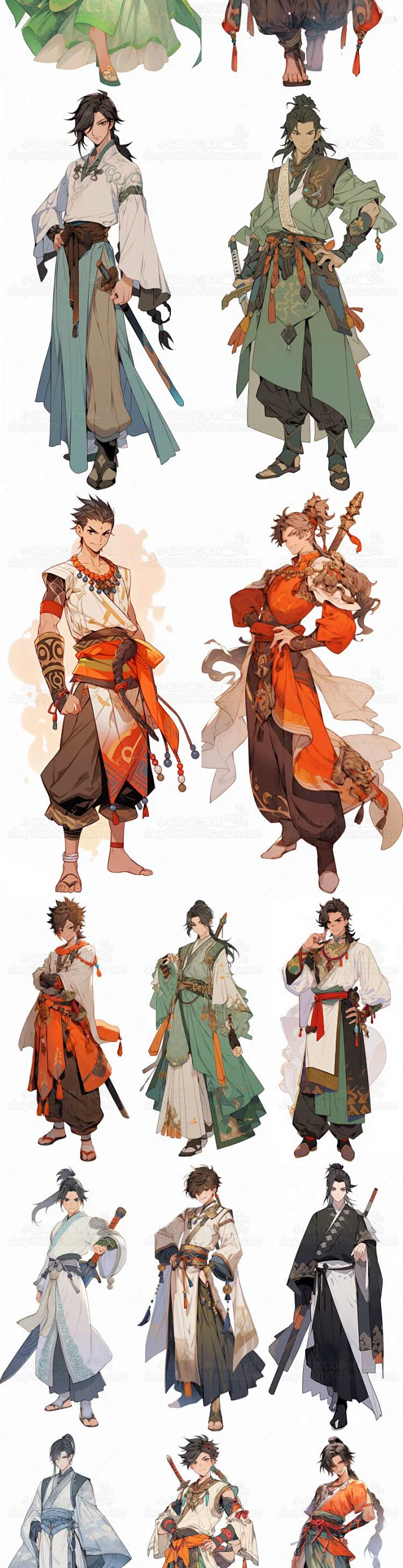 AI武侠游戏角色设定素材 国风人物服装插画设计参考 影视概念设计-花瓣网