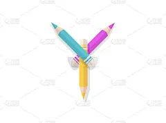 由彩色铅笔制成的Y字型字母。矢量设计元素的标志，旗帜，海报，卡片，标签等。