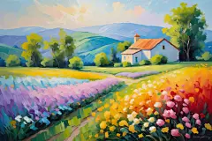 田园花丛艺术花园绘画景色油画插画图片