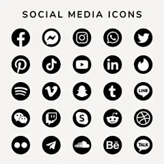 社交媒体图标矢量集，包括 facebook、instagram、twitter、tiktok、youtube 徽标