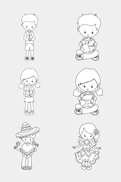 帽子花朵黑卡通简笔画人物免抠素材