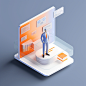 File analysis dashboard and folders, a male lawyer standing in front of the phone, microsoft style design, isometric design, orange and white glass, glow, transparency, blender, c4d 3d characters, oc renderer,--ar 16:9