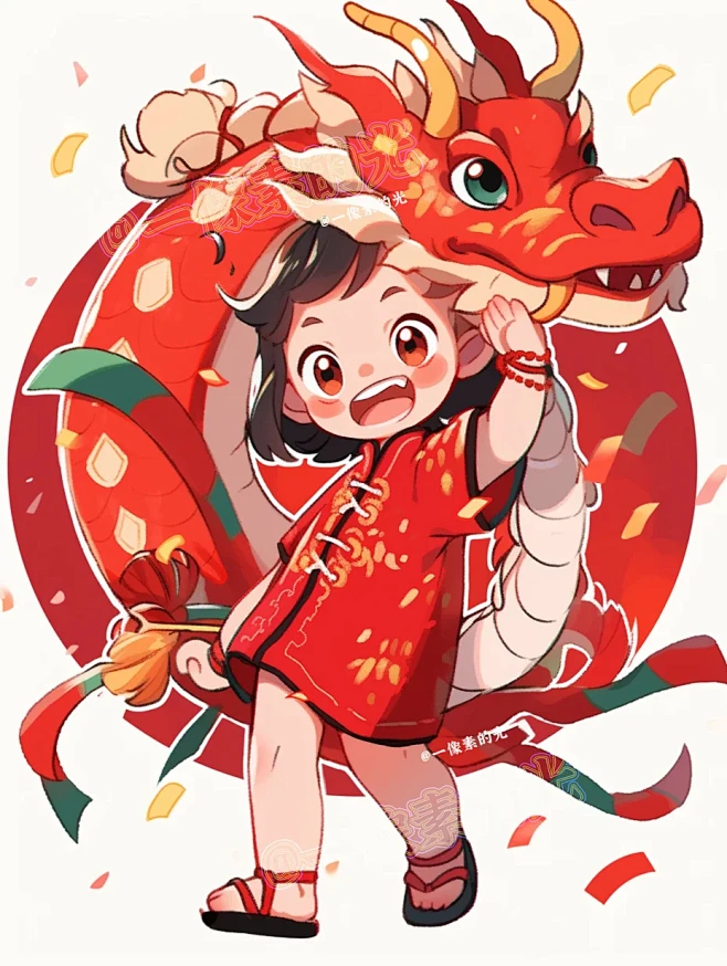 2024龙年卡通IP／可爱女孩和龙卡通插...