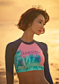 Women&#;039s Raglan Tropic Crop Rashguard Peach Palm/Navy