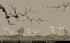 梅花 花鸟壁画 手绘花鸟
