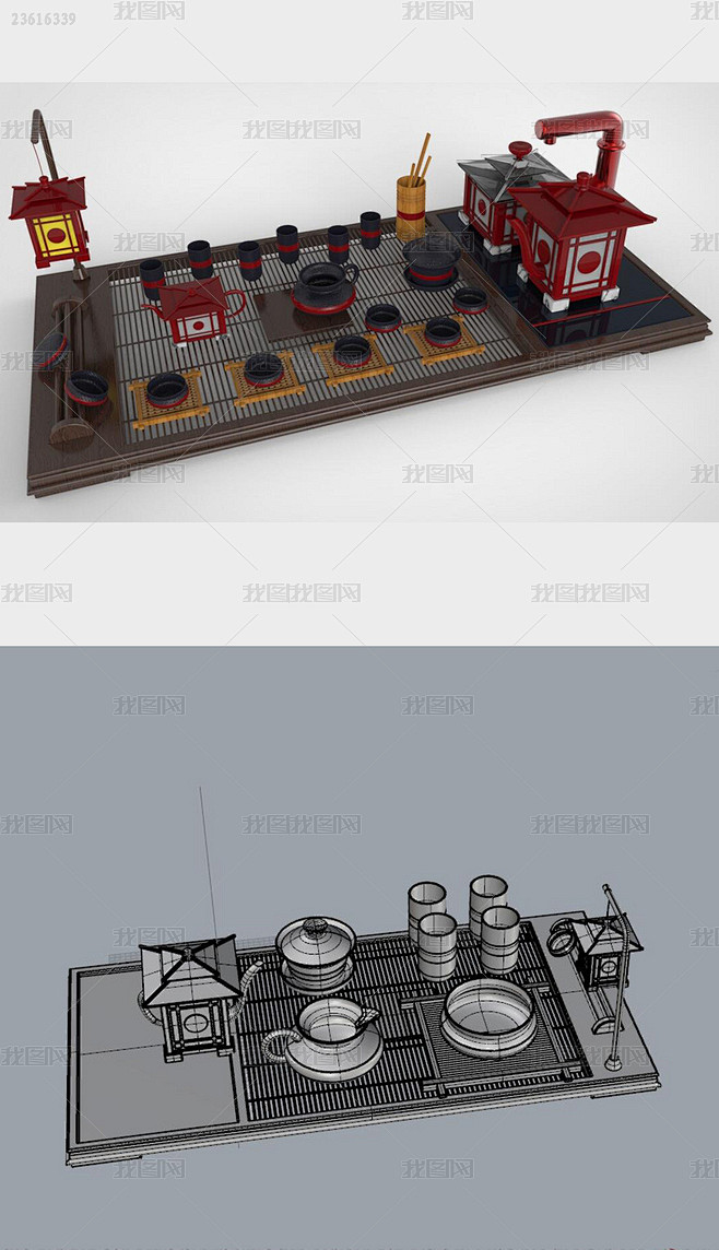 仿生中式茶具套装中国风犀牛模型3D模型o...