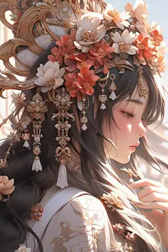 数字艺术白色古装女孩插画-众图网