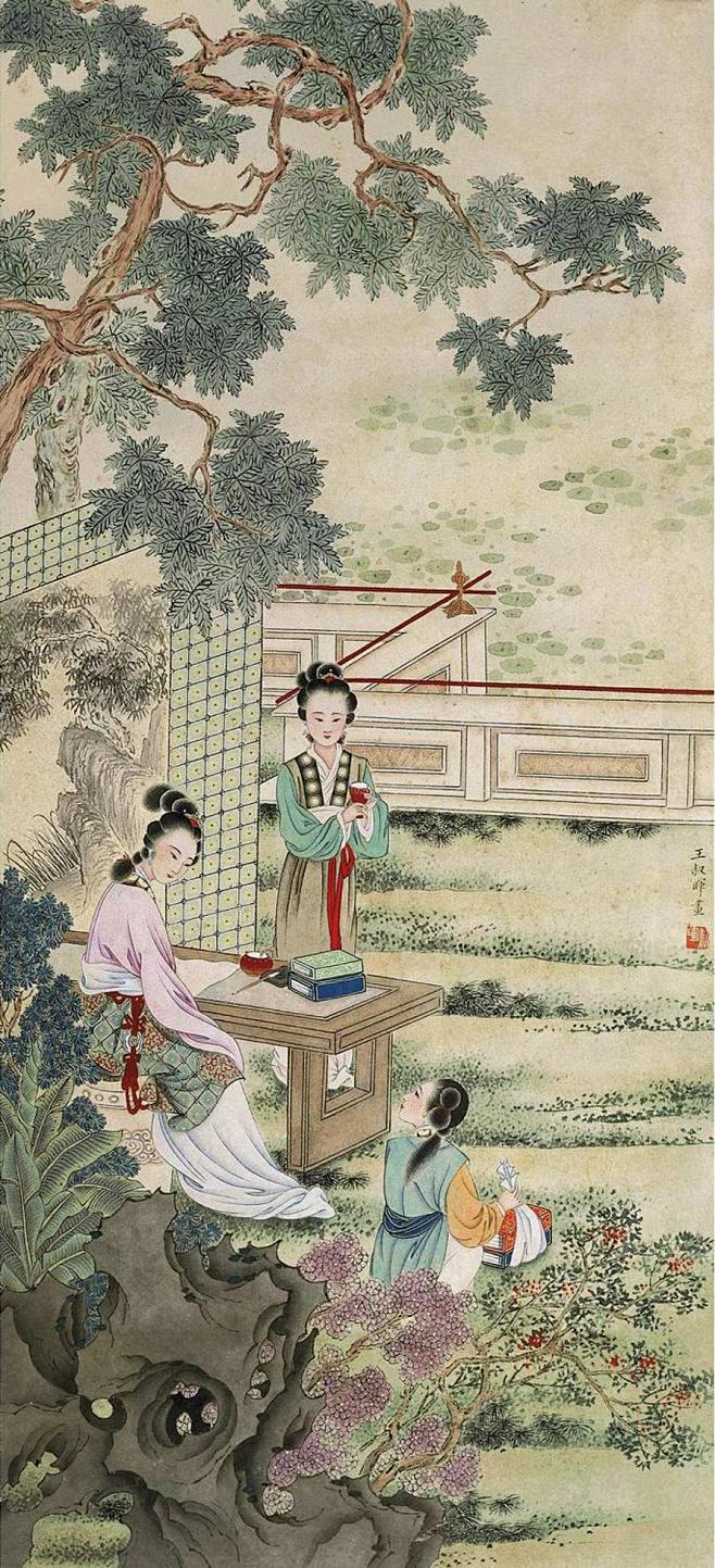 王叔晖人物工笔画精选—— 香菱学诗（红楼梦故事之二）