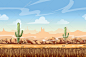狂野的西部沙漠景观动漫游戏的无缝背景。仙人掌和性质，界面矢量图