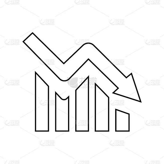 利润下降图标，亏损箭头，矢量插图