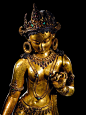 Tara - Female Bodhisattva of Compassion. 13th C. Nepalese, Gilt-copper with inlaid stones. 2.3 feet tall (detail).