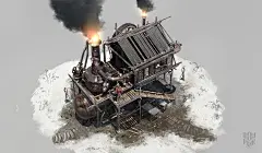 Frostpunk - Building exterior concepts, Jakub Kowalczyk : Artworks I made for Frostpunk the game during the early stage of developement.  
Buildings in strategy games frequently lose a sense of scale and look like doll houses. To avoid it we came up with 