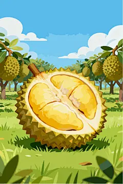 手绘榴莲水果插画