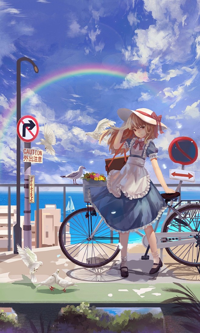 动漫少女二次元壁纸蓝天