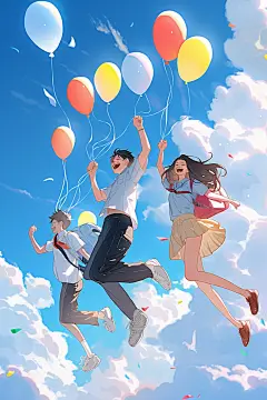 学生放暑假手绘漫画风插画