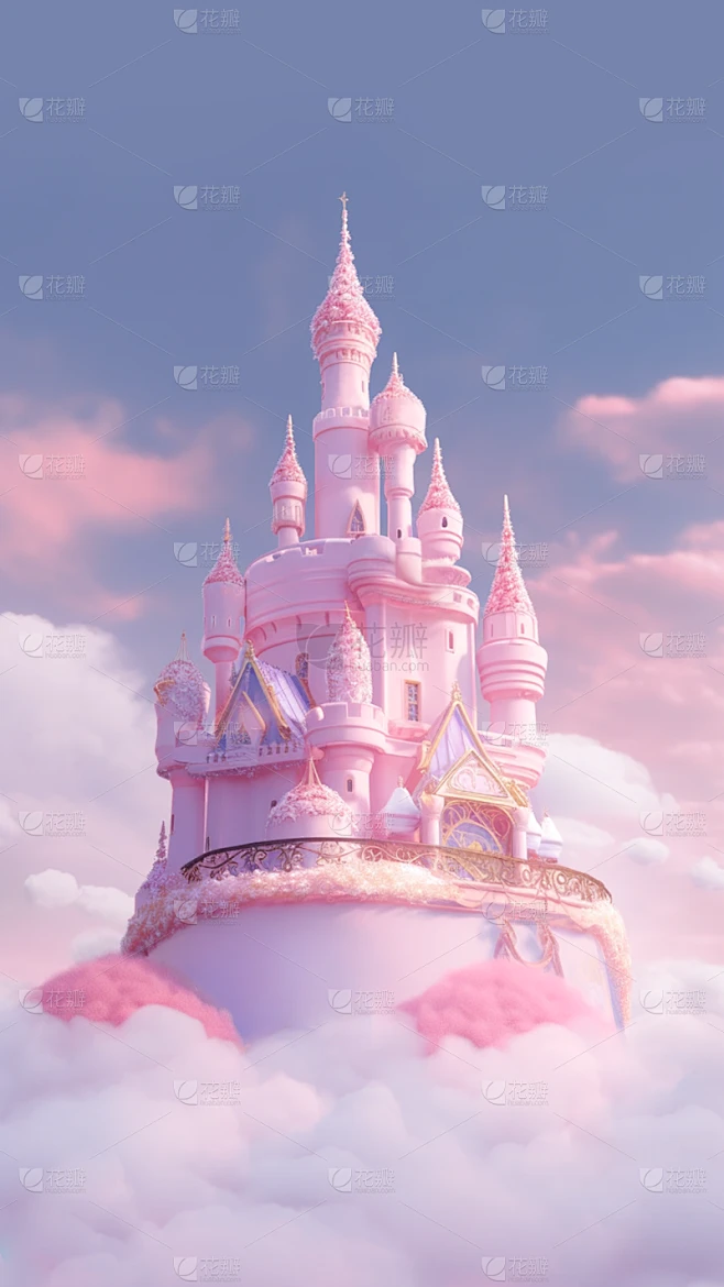 情人节3d立体c4d浪漫感悬浮漂浮现代欧式城堡场景背景图片素材